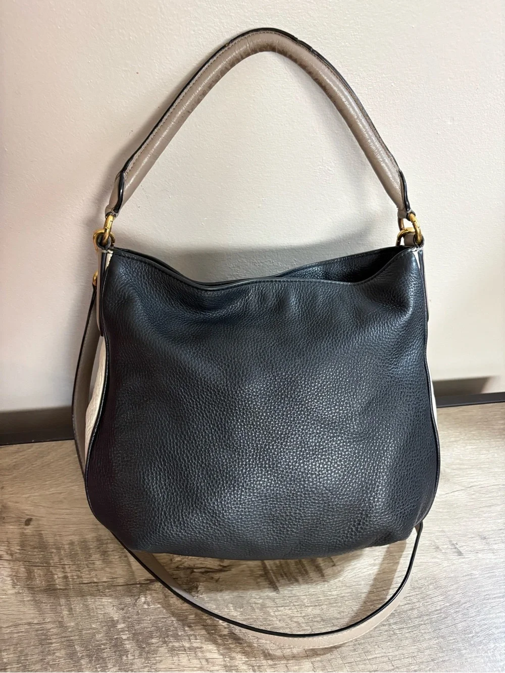 MARC by MARC JACOBS Black Beige Ivory Leather COLORBLOCK Convertible HOBO BAG